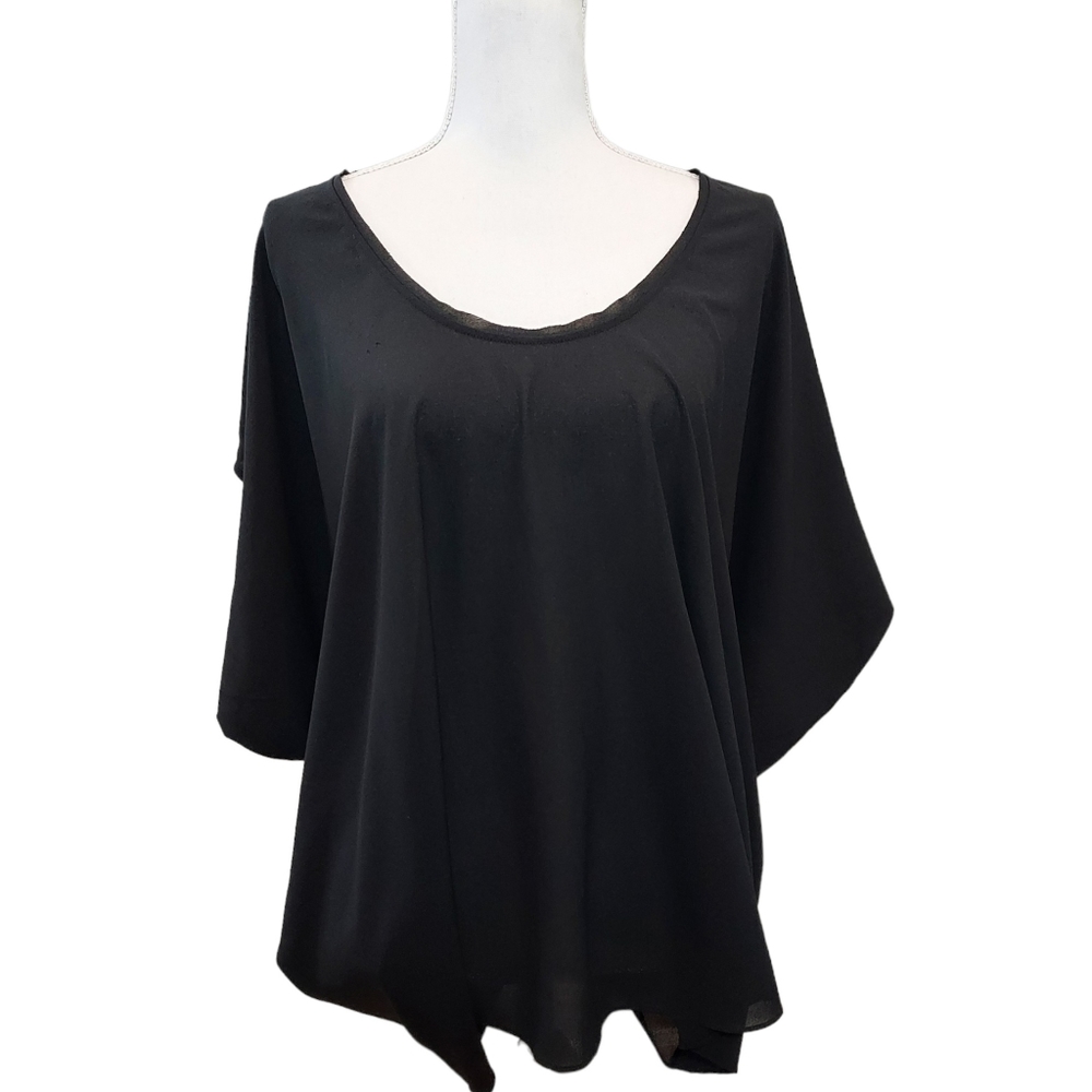 Helmut Lang black chiffon bat wing blouse L